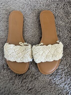 a new day Cream Woven Rope Slide Sandals with Tan Footbed